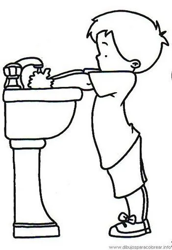 Colorear un niño lavándose las manos - Portal Escuela