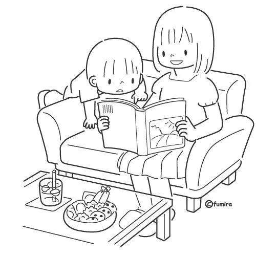 Pinto Dibujos: Mamá leyendo con su hijo para colorear