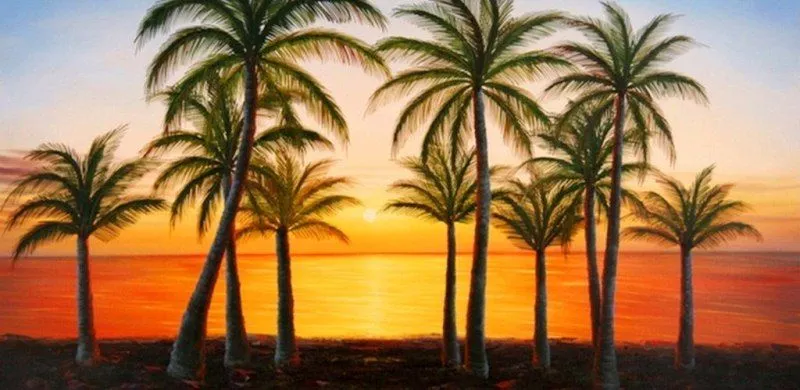 Arte Pinturas Óleo: Paisajes con palmeras en la playa