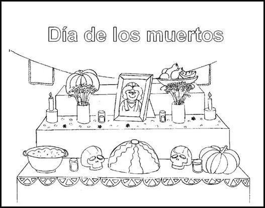 Altar de Dia de Muertos para imprimir y colorear | Spanish ...