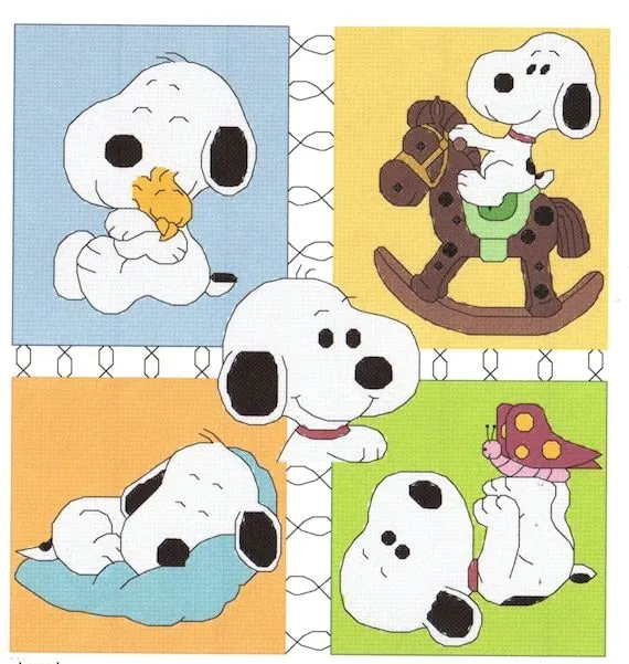Snoopy Collage Cross Stitch patrón Sleepng abrazando por gotttwo