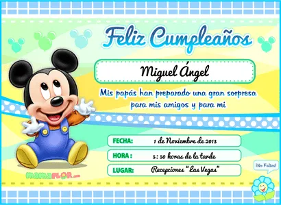 Invitaciónes de cumpleaños de 1 año de Mickey Mouse - Imagui