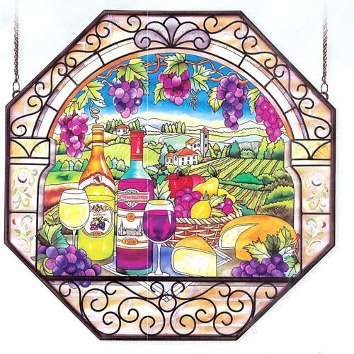 amia hand painted art glass octagon panel great vintages wine ... amia hand painted art glass octagon panel great vintages wine ...