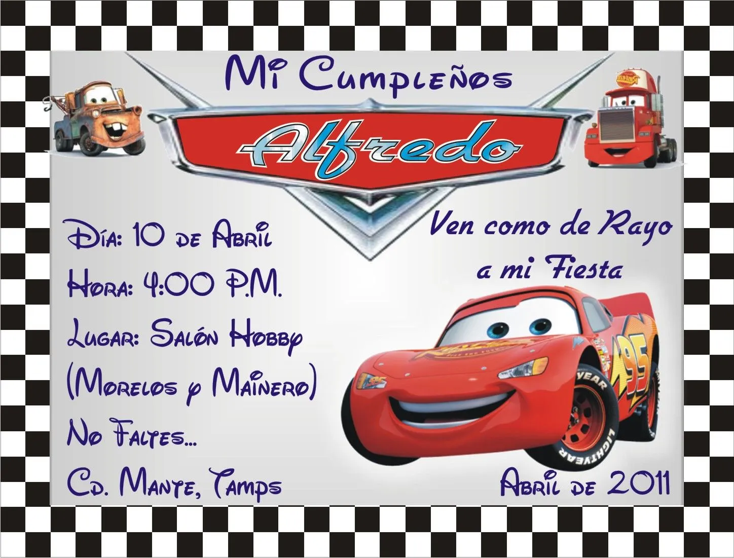 IMPRESIONES MARNEL CD MANTE: INVITACION PIÑATA CARS IMPRESIONES MARNEL CD MANTE: INVITACION PIÑATA CARS