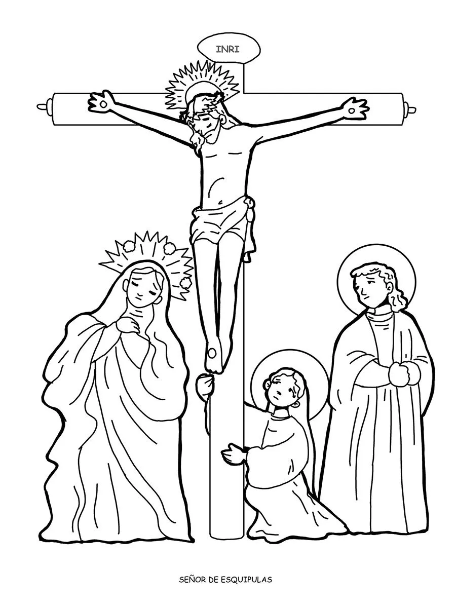 Imprime y colorea dibujos de Jesús en la Última Cena y con la cruz