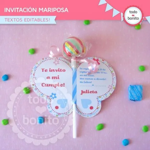 Tarjetas de invitación para cumpleaños con mariposas - Imagui
