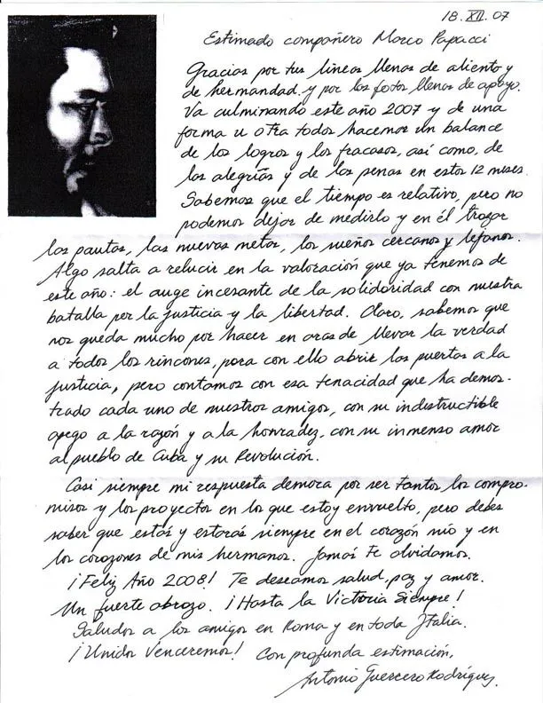 ... in movimento --- Carta de Antonio Guerrero para Marco Papacci ... in movimento --- Carta de Antonio Guerrero para Marco Papacci