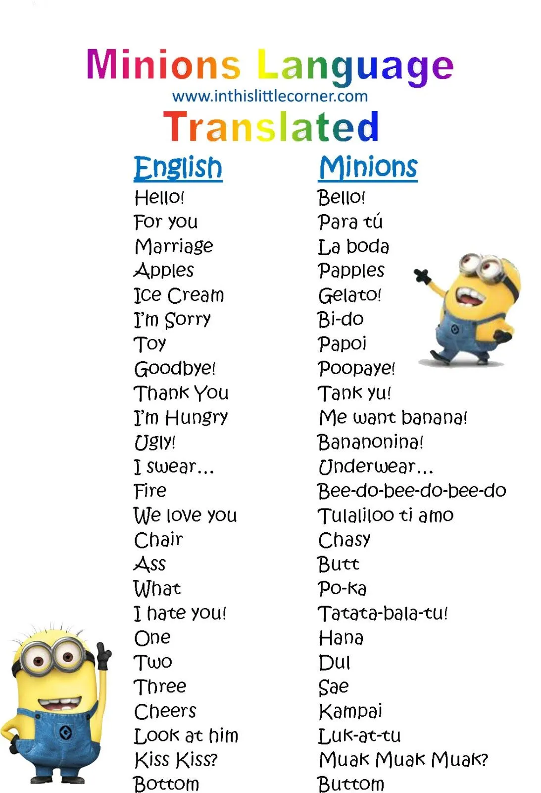 In this little corner: Minion Language Translated - Despicable Me In this little corner: Minion Language Translated - Despicable Me