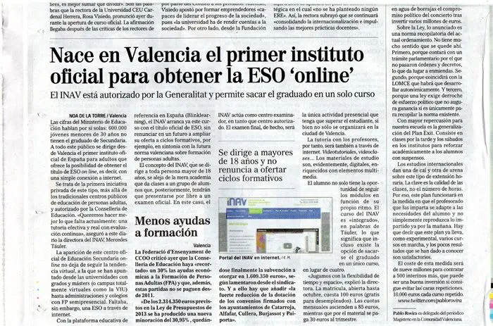 INAV en El Mundo de Valencia, como centro oficial para obtener el ...