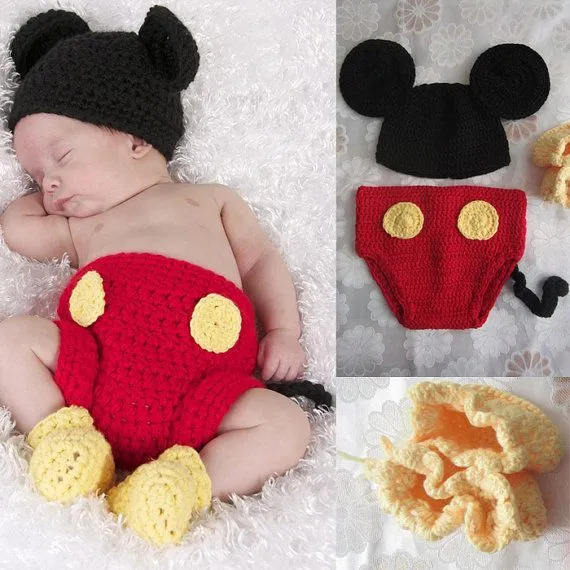 Infant Newborn Baby Crochet Mickey Mouse Hat&Bottoms Set Photo ...