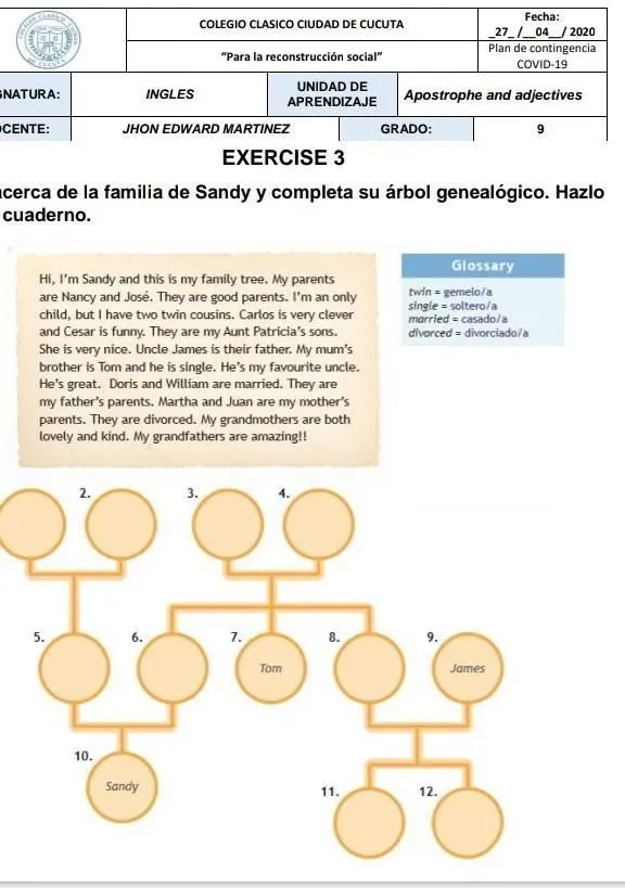 con la información del texto completa El árbol familiar de Sandy's family  tree​ - Brainly.lat