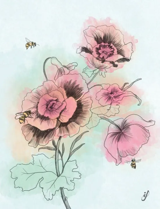 INMEYKO — Flores con abejas. El dibujo de las flores es un...