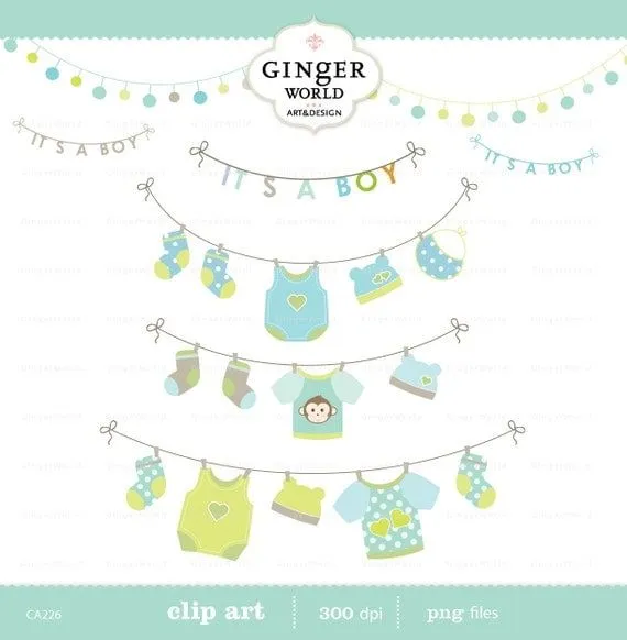 INSTANT DOWNLOAD Baby laundry line clip art baby por GingerWorld