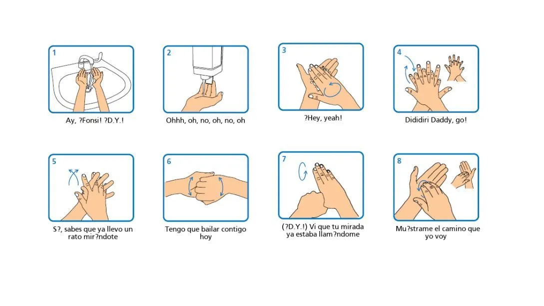 Instrucciones para lavar las manos con las letras de cualquier canción