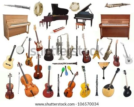 Instrumentos De Música Diferentes Bajo Un Fondo Blanco Imagen de ...