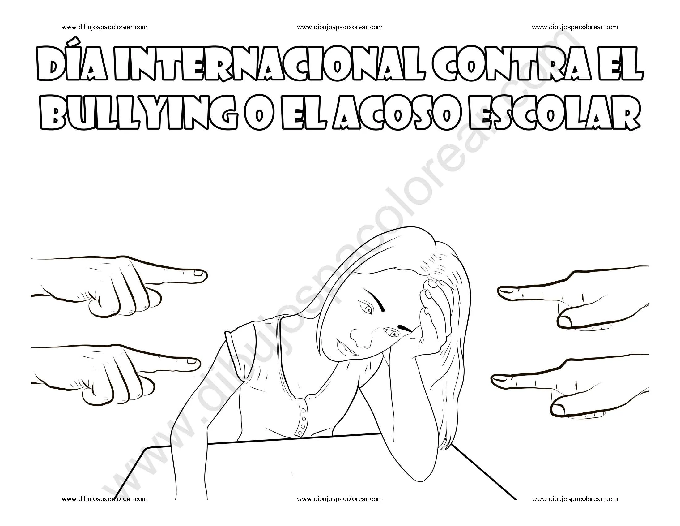 Día Internacional contra el Bullying o el Acoso Escolar dibujo a color y  para colorear