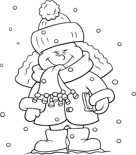 Pinto Dibujos: Niña en invierno para colorear Pinto Dibujos: Niña en invierno para colorear