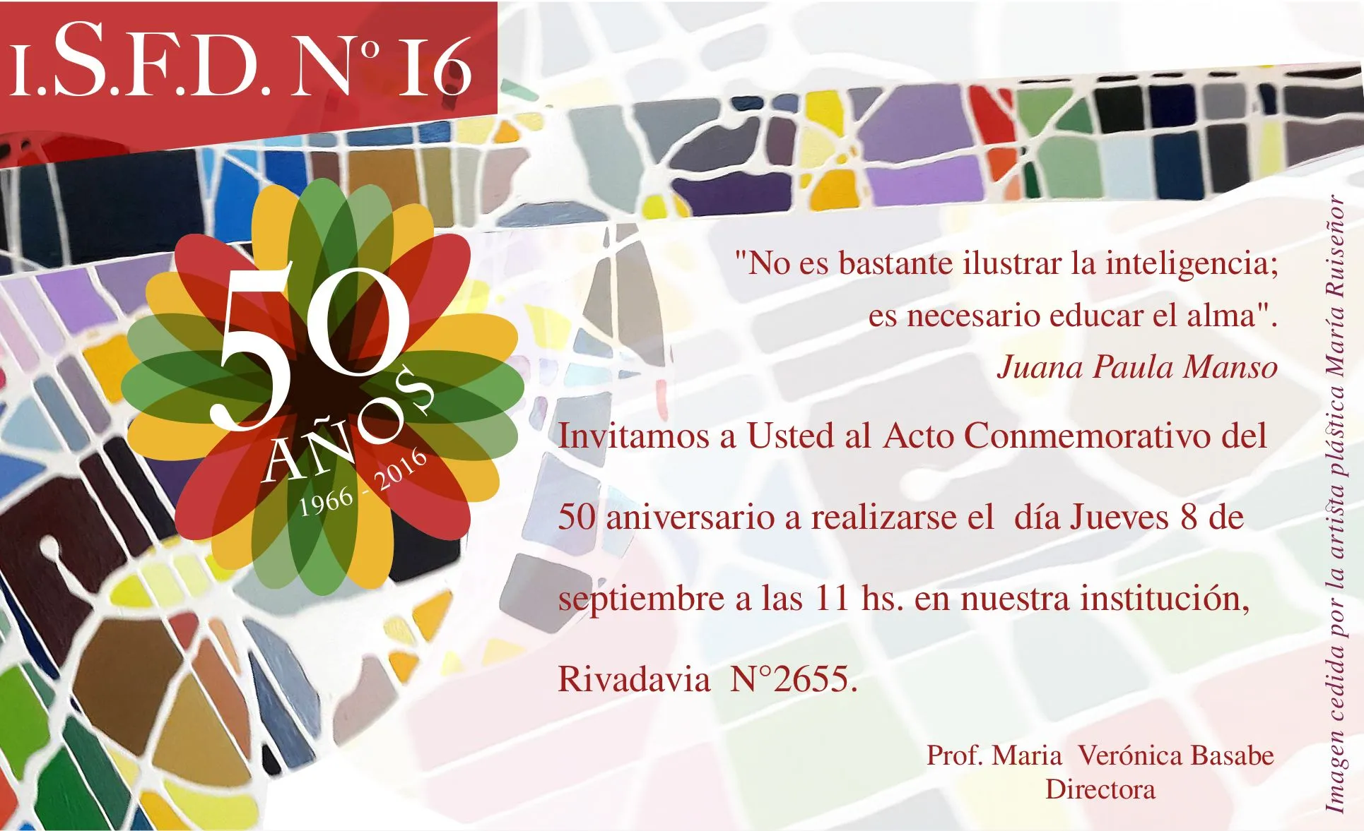 Invitación 50° Aniversario – INSTITUTO SUPERIOR DE FORMACIÓN DOCENTE N°16