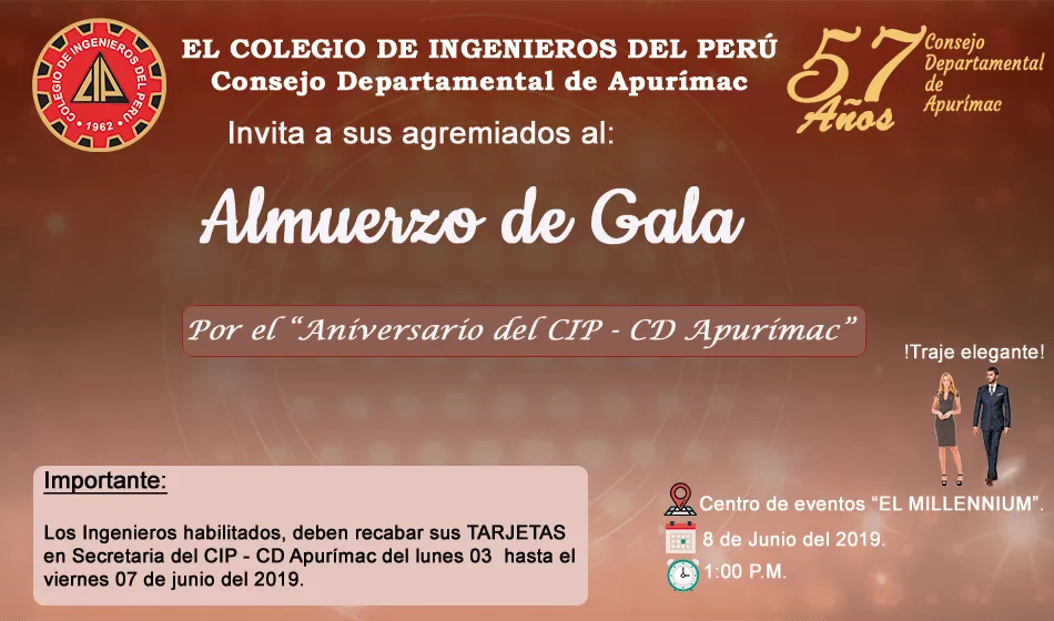 Invitación al Almuerzo de Gala - Colegio de Ingenieros Apurimac