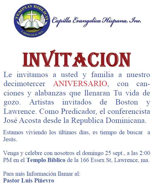Invitación para aniversario de iglesia cristiana - Imagui