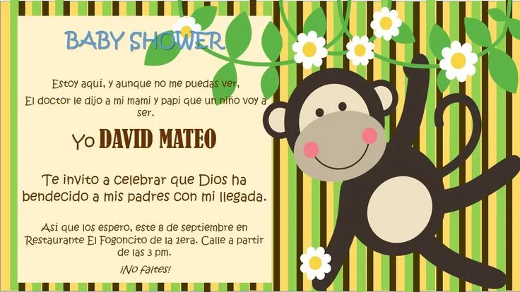 Invitacion baby shower #monito :) | Baby Shower | Pinterest