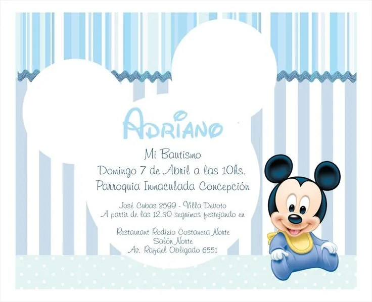 Invitación Bautismo Baby Mickey/ Adriano | Baby | Pinterest