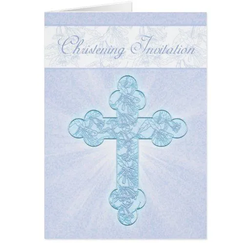 Invitación del bautizo con la cruz azul felicitación de Zazzle.
