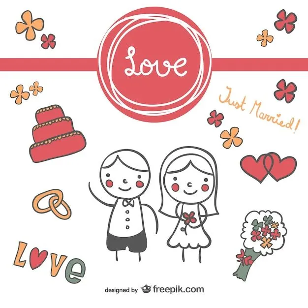 Invitación de boda con dibujos simpáticos | Descargar Vectores gratis