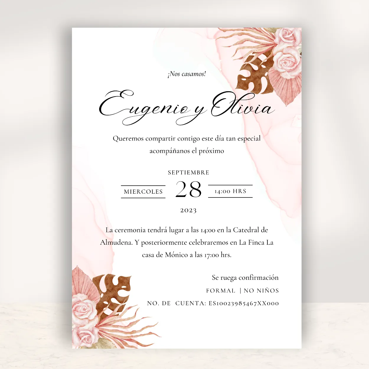Invitación de boda en papel