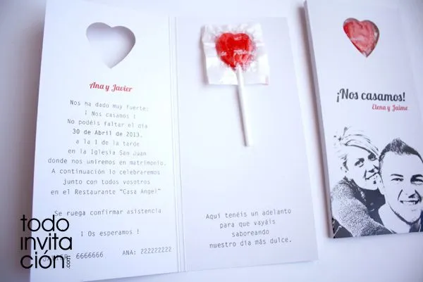 Invitación de boda con piruleta “Corazón Dulce” | Diseño de ...