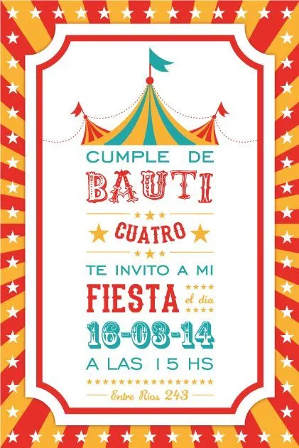 Invitación Circo | Invitaciones Cumpleaños Infantiles | Pinterest