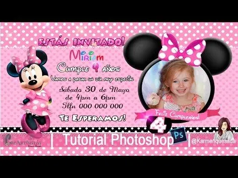 Invitación de cumpleaños Minnie, Tutorial Photoshop: curso ...