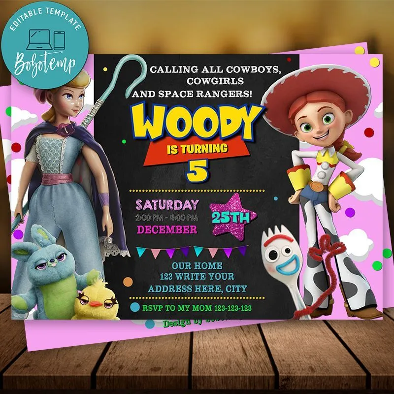Invitación de cumpleaños de Toy Story editable para niña Descarga  instantánea | Bobotemp