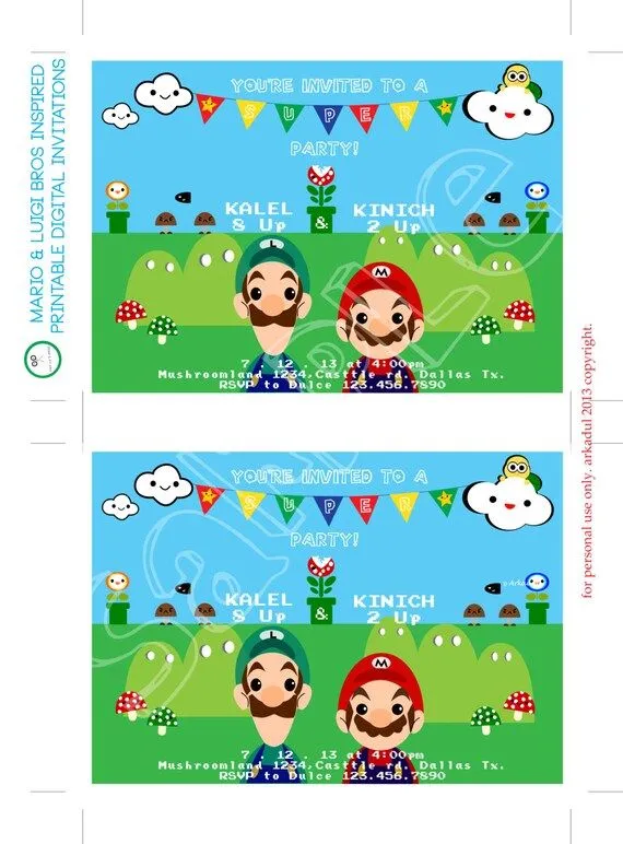 Invitacion Digital para Imprimir : Inspirada en Mario y por arkadul