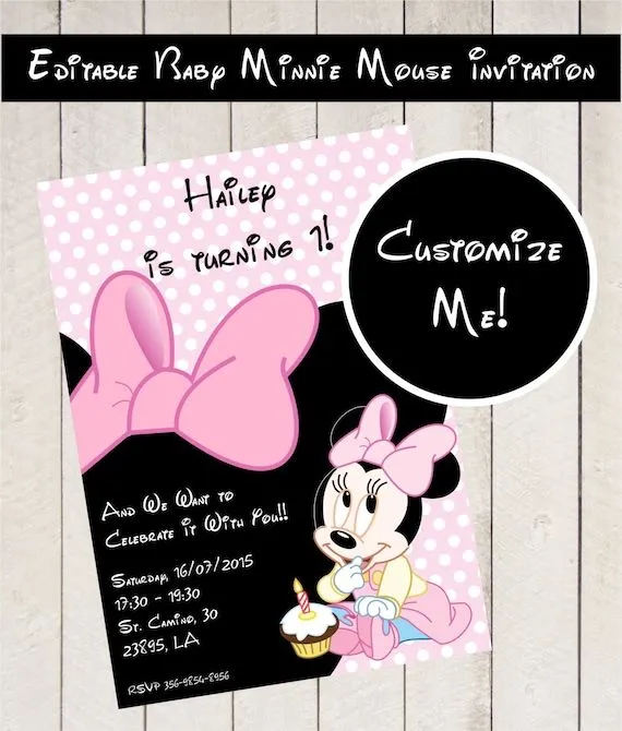 Invitación EDITABLE de Bebe Minnie Mouse invitaciones