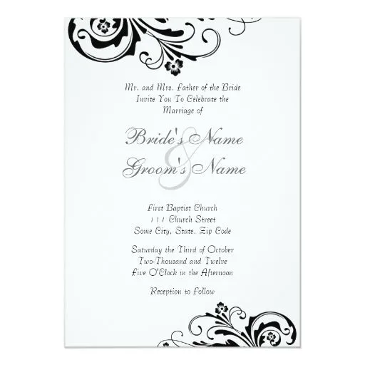 Invitación elegante floral blanco y negro del boda | Zazzle