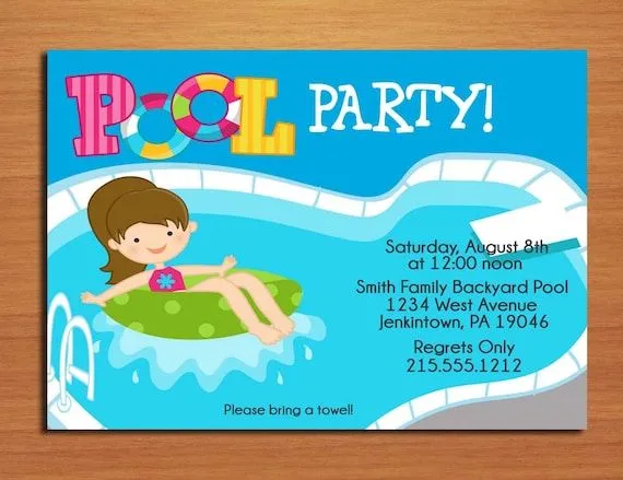 Invitación fiesta chica piscina tarjetas por Sapphiredigitalworks