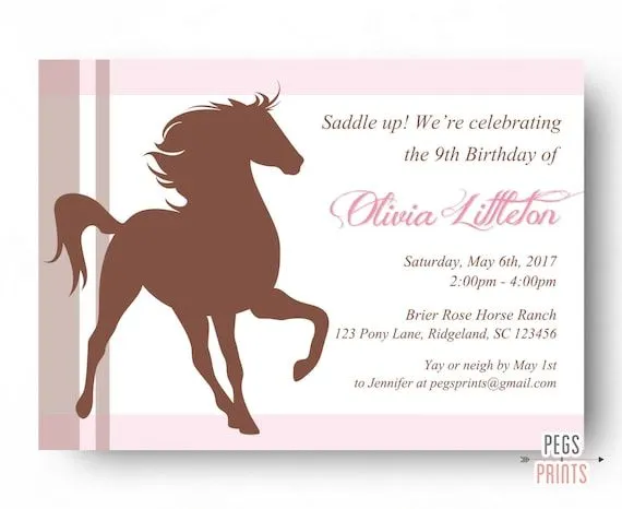 Invitación fiesta de cumpleaños para imprimir de caballos /