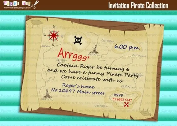 Invitación Fiesta de Piratas-Fiesta de cumpleaños por PaperArtbyMC