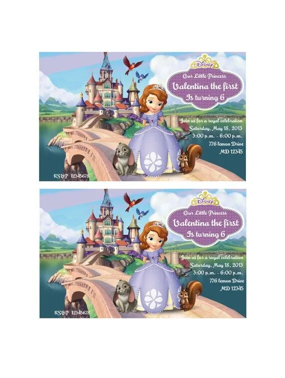 Invitación Para Fiesta Princesita Sofia Editable por JustOneDollar