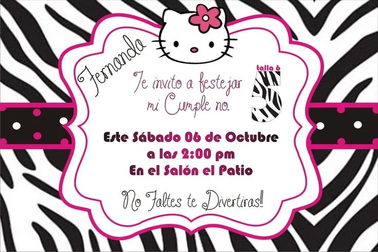 Invitacion de Hello kitty zebra | Invitaciones | Pinterest | Hello ...