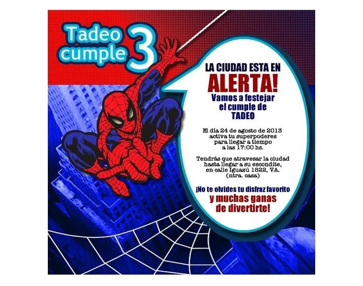 Invitación del hombre araña para cumple de Tadeo diseñada por ...