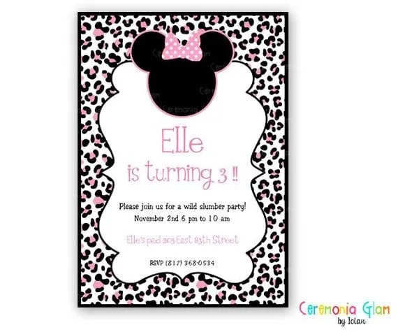 Tarjetas de invitación Minnie Mouse animal print - Imagui