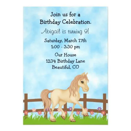 Invitación linda del cumpleaños del caballo para l de Zazzle.