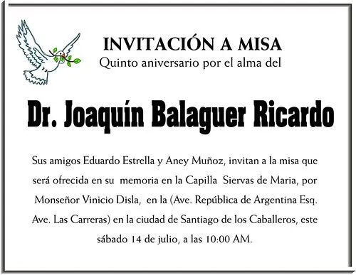 invitacion a misa aniversario muerte Joaquin Balaguer | Flickr ...