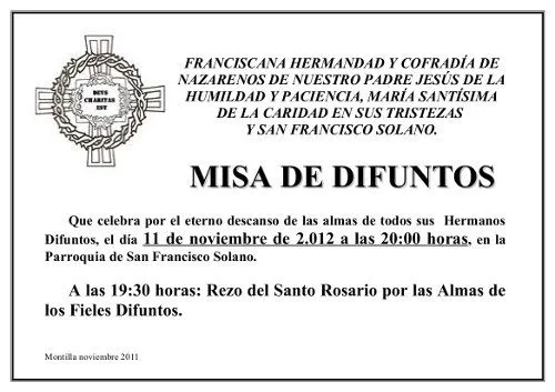 Semana Santa en Montilla: Misa de Difuntos Hermandad de la ...