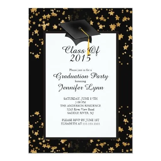 Invitación negra 2015 de la fiesta de graduación | Zazzle