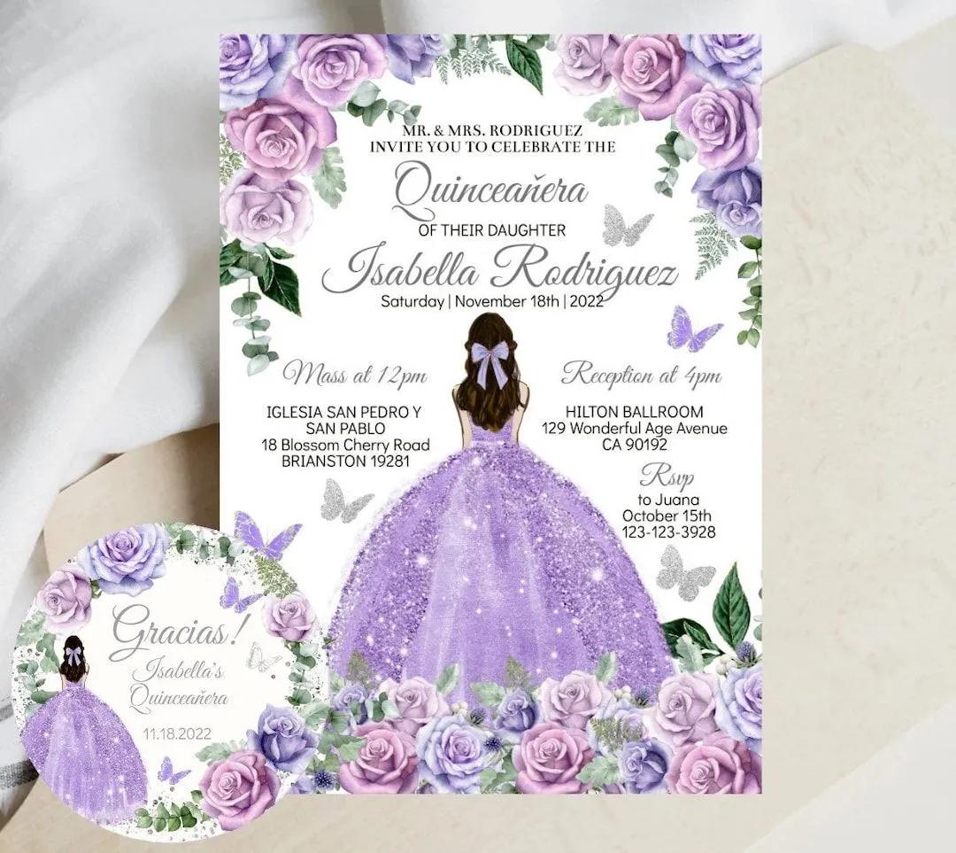 Invitación a Quinceañera Plantilla Editable Rosa Púrpura - Etsy México