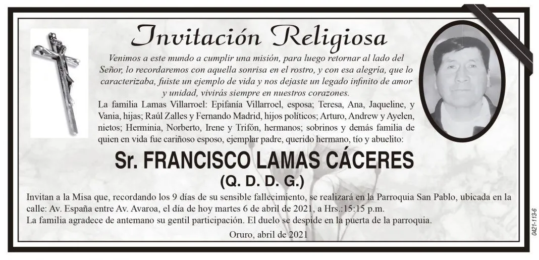 Invitación Religiosa: Sr. FRANCISCO LAMAS CÁCERES (Q. D. D. G.) - Periódico  La Patria