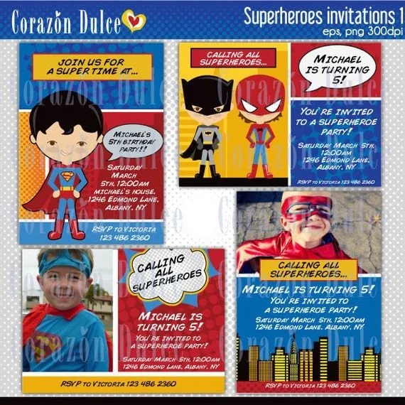 Invitación de Superheroes por corazondulce en Etsy